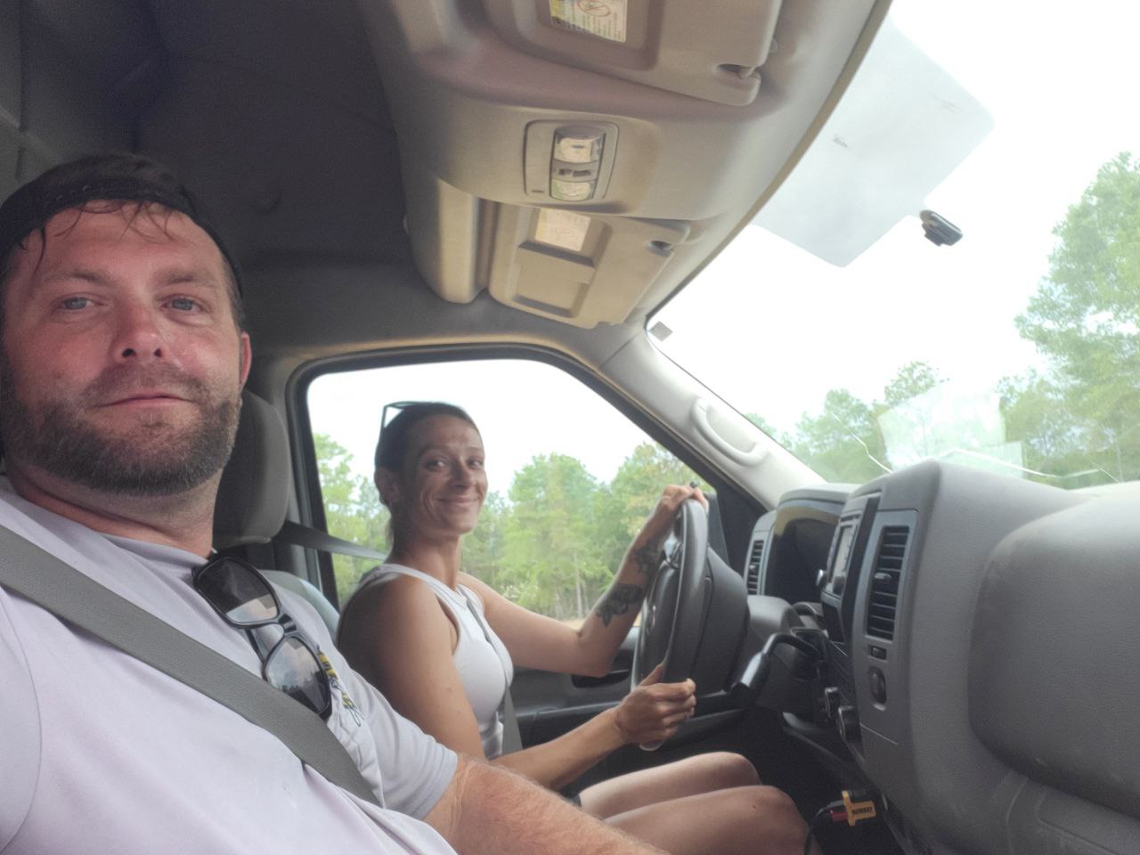 Robert and Stacy of Honey Bee Plumbing traveling to a service call